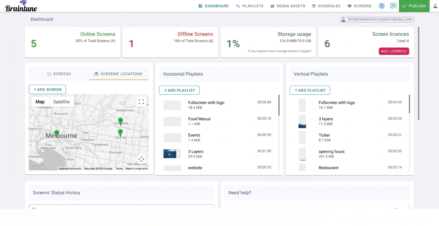 Braintune CMS dashboard