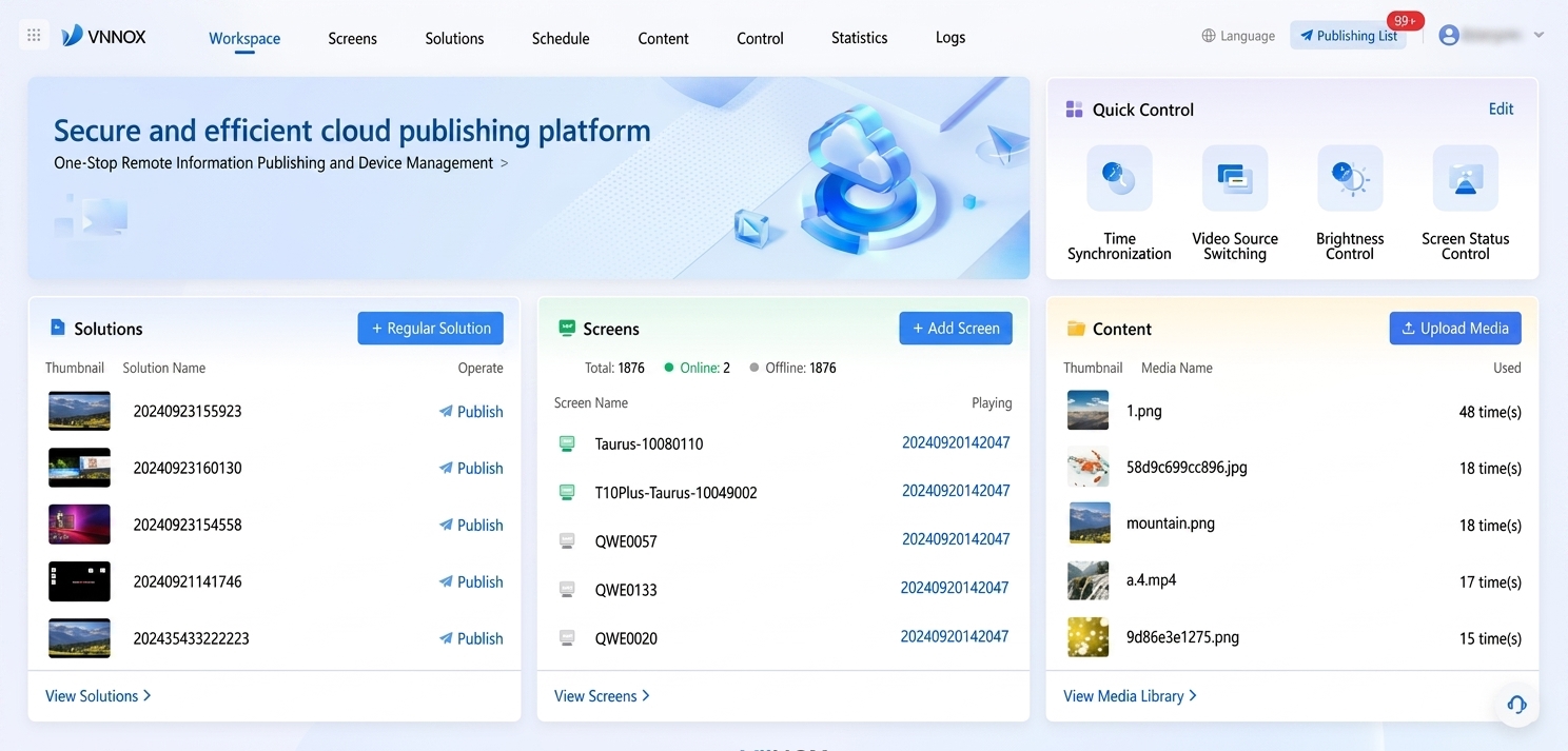 VNNOX CMS dashboard